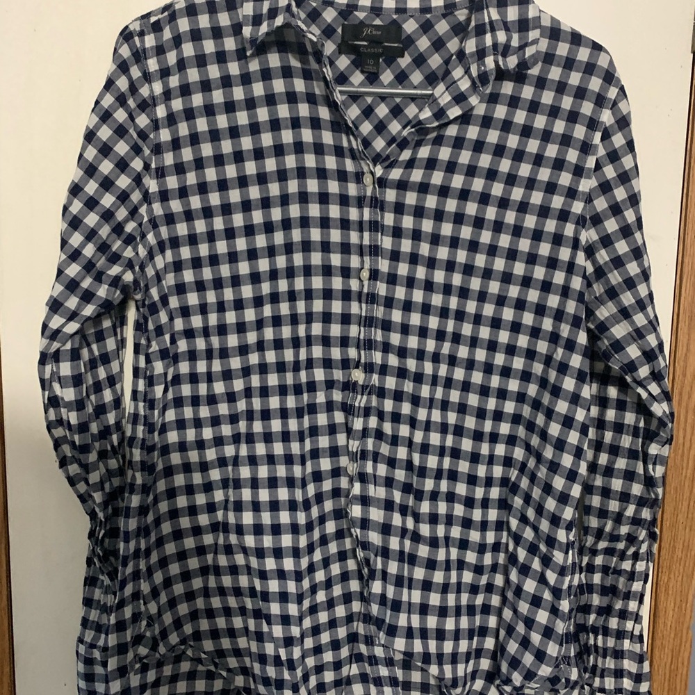 J. Crew Navy and White Plaid Casual Shirt